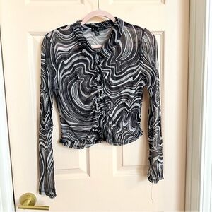 Black mesh crop button up